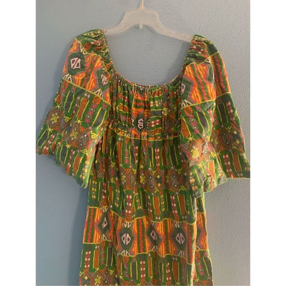 AMAZING VINTAGE 1970s Off the Shoulder Flouncy Sleeve Corduroy Midi Dress - Picture 3 of 4